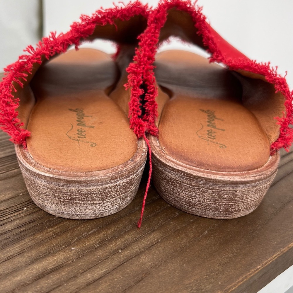Free People Riley Red Satin Frayed Slide Sandals Mules Made in Spain Size 41 - Picture 5 of 7